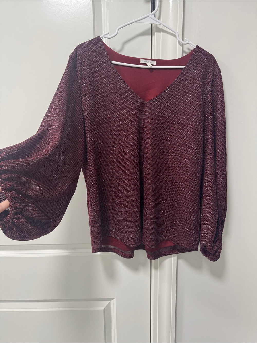 Soft V-Neck Metallic Burgundy Sweater Top